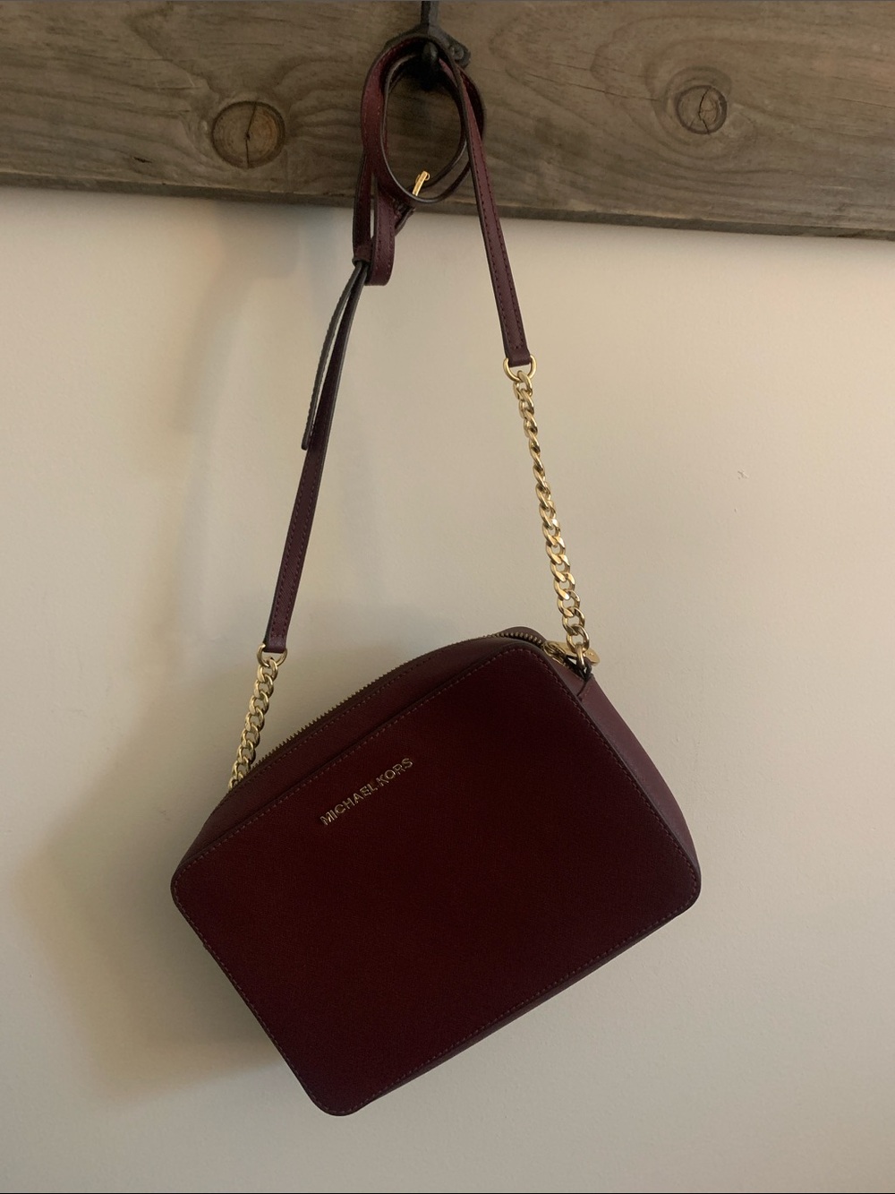 Michael Kors Burgandy Crossbody Bag with Gold Chain Strap